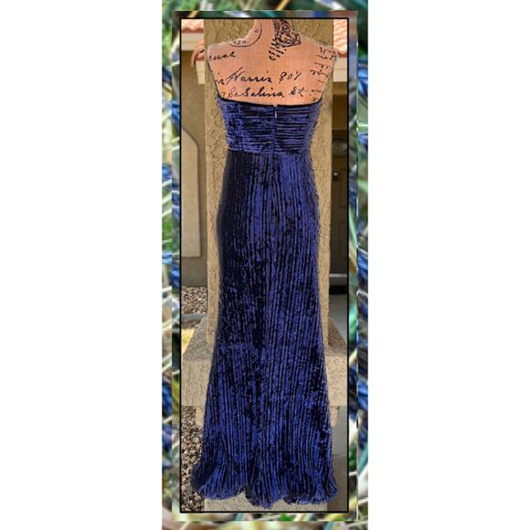 Lulus Navy Blue Velvet Pleated Strapless Classy Sensation Maxi Dress Size XL - Picture 5 of 12